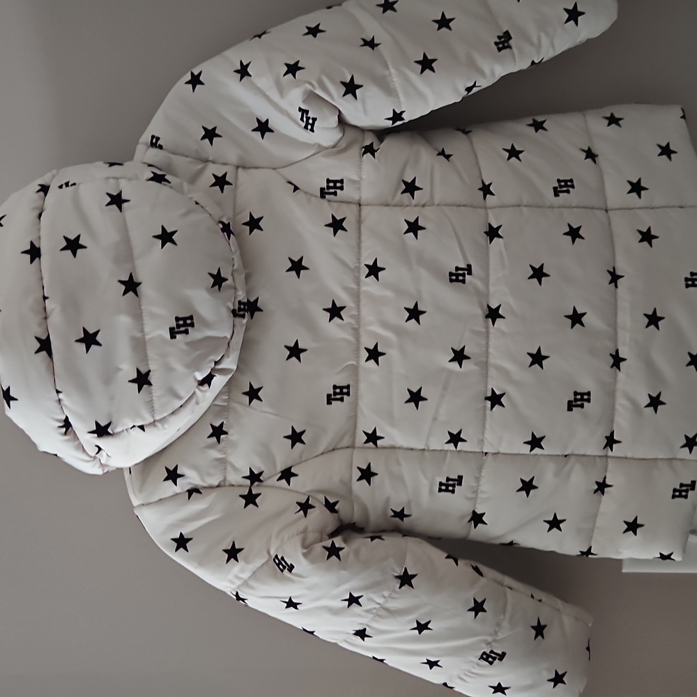 NEW! TOMMY HILFIGER Kid's Stars & Logo Print Hooded Puffer Jacket Coat 5. - Picture 5 of 7